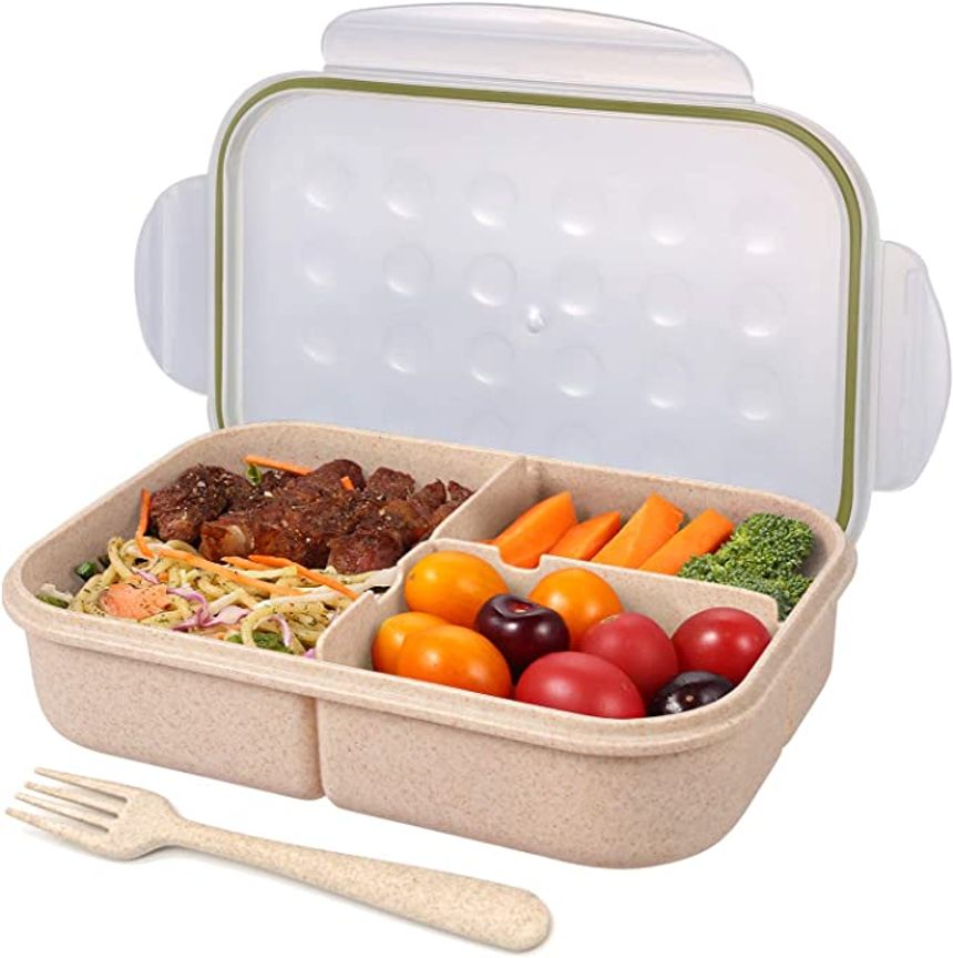 Charlene - Bento Box, 3 Compartment Lunch Box Food Containers Leak Proof Microwave Safe 