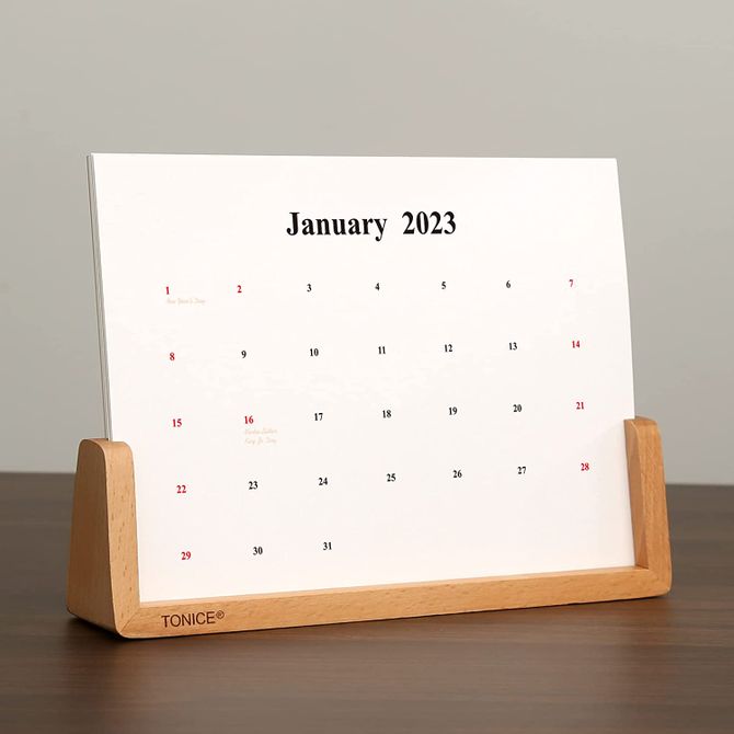 Charlene - Desk Calendar with Beech Wood Base Holder
