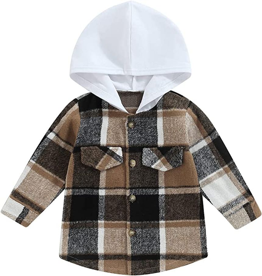 Charlene - Toddler Long Sleeve Button Down Hooded Plaid Jacket 
