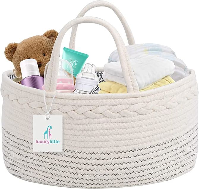 Charlene - Luxury Little Baby Diaper Caddy Organizer - Rope Nursery Storage Bin for Boys and Girls - Large Tote Bag & Car Organizer with Removable Inserts